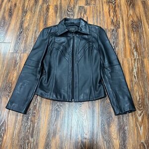 Express Womens Black Genuine Leather Zip Up Moto Jacket Size 7/8 M
